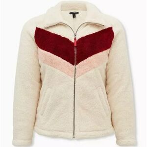 Torrid Cream and Burgundy Teddy Jacket